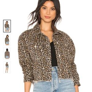 NWT Free People Leopard Print Cropped Denim Jacket